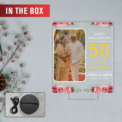 Personalized 50th Anniversary LED Lamp Custom with Photo, Names & Date Unique 50 Years Together Anniversary Couple Gift for Parents, Grandparents, Warm White LED Decor